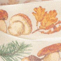 Artikel Dekoband Polyester mit Pilz- und Herbstmotiv 25mm x 18m beige