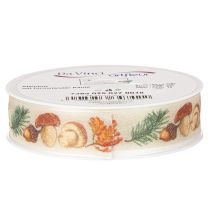 Artikel Dekoband Polyester mit Pilz- und Herbstmotiv 25mm x 18m beige
