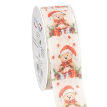 Artikel Stoff-Geschenkband mit Bärenmotiv und Weihnachtsdesign 40mm x 15m Creme Rot Grün