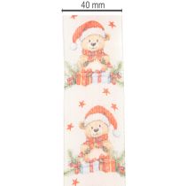 Artikel Stoff-Geschenkband mit Bärenmotiv und Weihnachtsdesign 40mm x 15m Creme Rot Grün