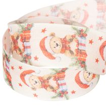 Artikel Stoff-Geschenkband mit Bärenmotiv und Weihnachtsdesign 40mm x 15m Creme Rot Grün