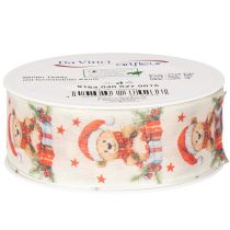 Artikel Stoff-Geschenkband mit Bärenmotiv und Weihnachtsdesign 40mm x 15m Creme Rot Grün