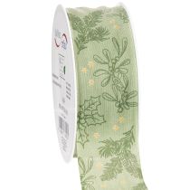 Artikel Geschenkband Polyester Stechpalme Mistel 40mm x 15m Grün Gold