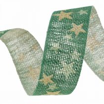 Geschenkband Schleifenband mit Sternen Grün Gold 25mm 15m
