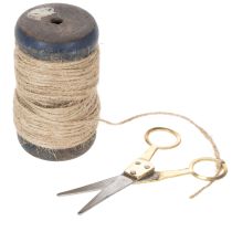 Artikel Bandspule Juteband mit Schere Ø5cm H8cm 2St