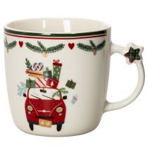 Artikel Keramikbecher Weiß Weihnachtsmotiv Auto mit Geschenken Ø 9 cm