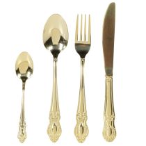 Artikel 16-teiliges Besteck-Set aus Edelstahl, goldfarben, im Karton verpackt