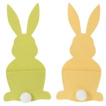 Artikel Bestecktaschen Hase aus Filz mit Frohe-Ostern-Druck, Gelb und Grün, 26cm, 4er-Set