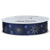 Artikel Blaues Organza-Weihnachtsband goldene Sterne 25mm 15m Dekoration
