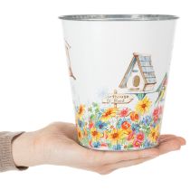 Artikel Blechtopf mit Vogelhäusern, Sommerdeko, Pflanzgefäß H14,5cm Ø13,5cm