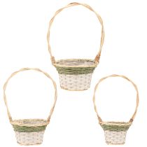 Artikel Blumenkorb Henkel Natur Grün Grau Weiß Ø18–26cm 3er-Set Shabby Chic Deko-Körbe