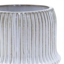 Blumentopf Keramik Übertopf mit Rillen Weiß Ø10cm H8,5cm