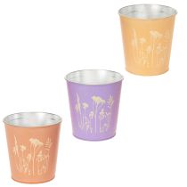 Artikel Blumentöpfe rund Metall 12cm Pastellfarben Blütenmotiv 3er-Set