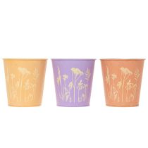 Artikel Metall-Übertopf 10 cm Pastellfarben Blumenmotiv 3er-Set
