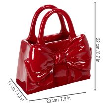 Artikel Deko Vase Handtaschenform Schleife Polyresin Rot glänzend 22cm