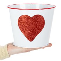 Artikel Blumentopf Weiß mit Herz in Rot Übertopf Pflanztopf Ø18cm H13,5cm