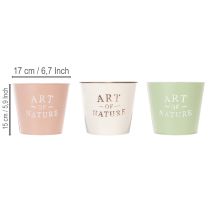 Artikel Blumentopf-Set aus Metall, rund, 17 cm, Pastellfarben, 3 Stück, für Innen