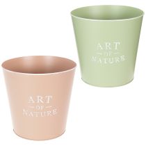 Artikel Runde Übertöpfe aus Zink, 22 cm, Grün und Rosa, 2 Stück
