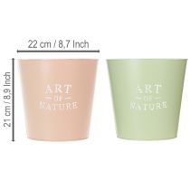 Artikel Runde Übertöpfe aus Zink, 22 cm, Grün und Rosa, 2 Stück