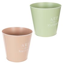 Artikel Runde Übertöpfe aus Zink, 22 cm, Grün und Rosa, 2 Stück