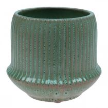 Blumentopf Keramik Übertopf mit Rillen Hellgrün Ø14,5cm H12,5cm