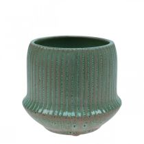 Blumentopf Keramik Übertopf mit Rillen Grün Ø12cm H10,5cm