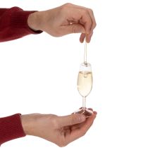 Artikel Sektflasche und Sektglas Anhänger aus Glas 14cm klar/gold 2-teilig