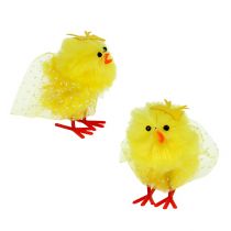 Chenilleküken mit Kleid, Schleife 5cm Gelb 4St