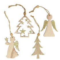 Weihnachtshänger sort. 10cm mit Glitter 12St