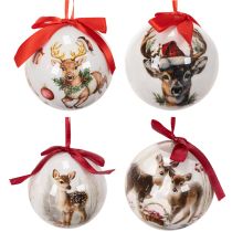 Artikel Weihnachtskugeln Kunststoff Hirschmotiv 7cm Rotband 4er-Set