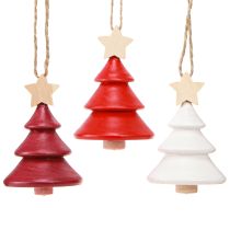 Christbaumschmuck Tannenbaum Holz Rot Weiß 7,5cm 6 St – Nachhaltige Weihnachtsdeko für Floristen