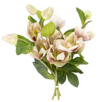 Artikel Christrose künstliche Blumen aus Seidenstoff, 30 cm, 4 Stiele, rosa und grün