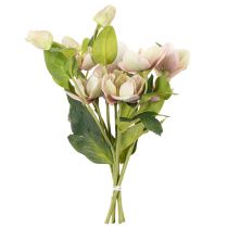 Artikel Christrose künstliche Blumen aus Seidenstoff, 30 cm, 4 Stiele, rosa und grün