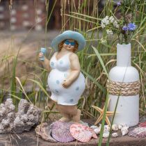 Dame mit Hut, Meerdeko, Sommer, Badefigur Blau/Weiß H27cm