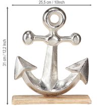 Artikel Deko Anker Metall Holz Natur Silber Maritim Deko 25,5x5,5x31cm
