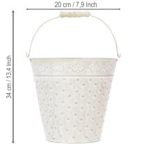 Artikel Deko-Eimer Weiß gewaschen mit Henkel Ø20,5cm Pflanzkübel Metalldeko