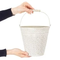 Artikel Deko-Eimer Weiß gewaschen mit Henkel Ø20,5cm Pflanzkübel Metalldeko