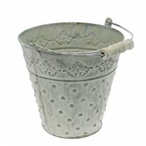 Deko-Eimer Weiß gewaschen mit Henkel Ø20,5cm Pflanzkübel Metalldeko