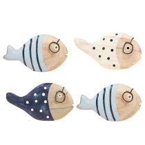 Artikel Deko Fisch mit Brille Holz Maritim Weiß Blau 11–13cm 4 Stk