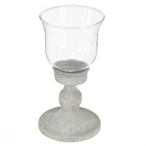 Artikel Deko Glas Pokal Vintage Optik aus Metall, grau, 8x15,5cm für Floristik & Dekoration