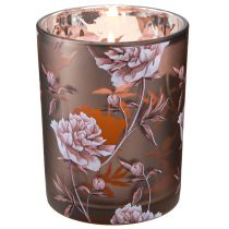 Artikel Deko Glas Windlicht Nelken Silber Braun 3D-Effekt 12,5cm Set 2 Stück