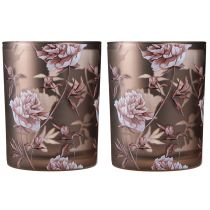 Artikel Deko Glas Windlicht Pfingstrosen Silber Braun H12,5cm 2 St - Eleganz für Gaststätten mittels Frühlingsdeko