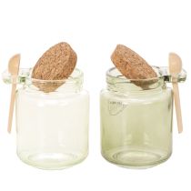 Artikel Deko Glas mit Korkdeckel und Löffel Grün Ø7cm H10cm 2St