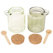 Artikel Deko Glas mit Korkdeckel und Löffel Grün Ø7cm H10cm 2St