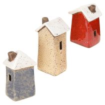 Artikel Deko Häuschen Keramik Creme Rot Grau 10/12/13,5cm 3 St - Skandinavische Winterdeko
