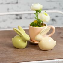 Artikel Deko Hasen aus Keramik in Gelb, Grün und Braun, 3er Set, moderne Osterfigur 8,5x4,5 cm