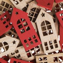 Artikel Deko Holzhäuser Nordic Charm in Natur und Rot - Weihnachtliche Streudeko 2×4,5cm 72 Stück