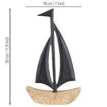 Artikel Deko Segelboot Holz Metall, Maritim, Natur Schwarz, Dekoration, H30,5cm