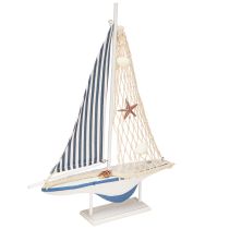 Artikel Deko Segelboot Holz Muscheln Weiß Blau L26,5cm H37cm - Maritimes Highlight