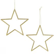 Artikel Goldene Baumschmuck Sterne mit Glitter, Weihnachtsdeko zum Hängen 12cm 12er-Set